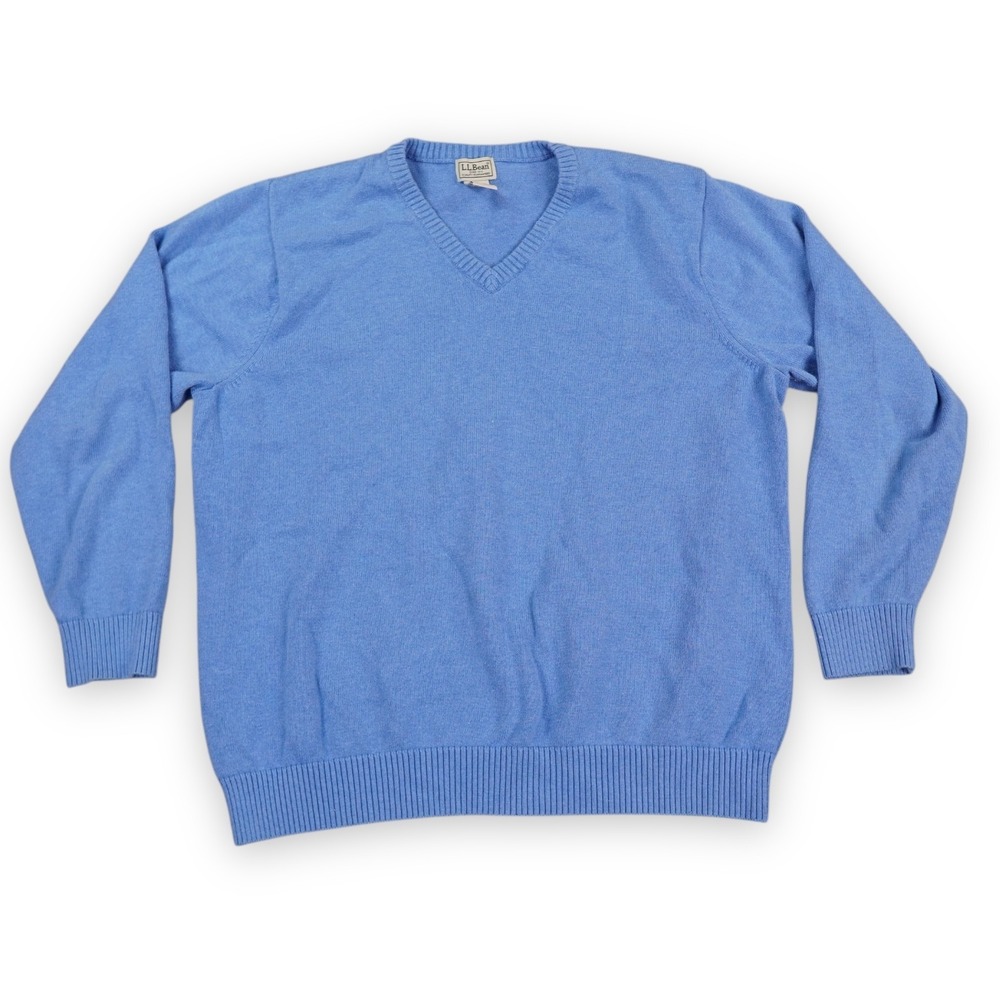 LL Bean‎ Cotton Cashmere Sweater Mens 2XL Light Blue Long Sleeve V-Neck Heritage